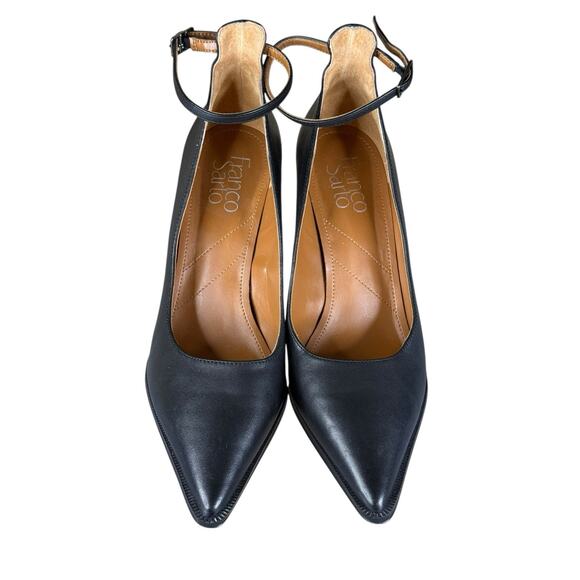 Franco Sarto Adeja Black Leather Ankle Strap Pointed Toe Heels Size 8.5M - Picture 7 of 11